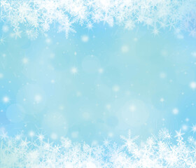 Obraz na płótnie Canvas 水色の背景にキラキラした雪の結晶ー抽象的な冬イラスト背景素材