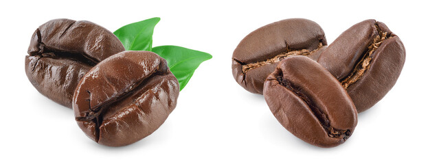 roasted coffee bean isolated on white background macro.