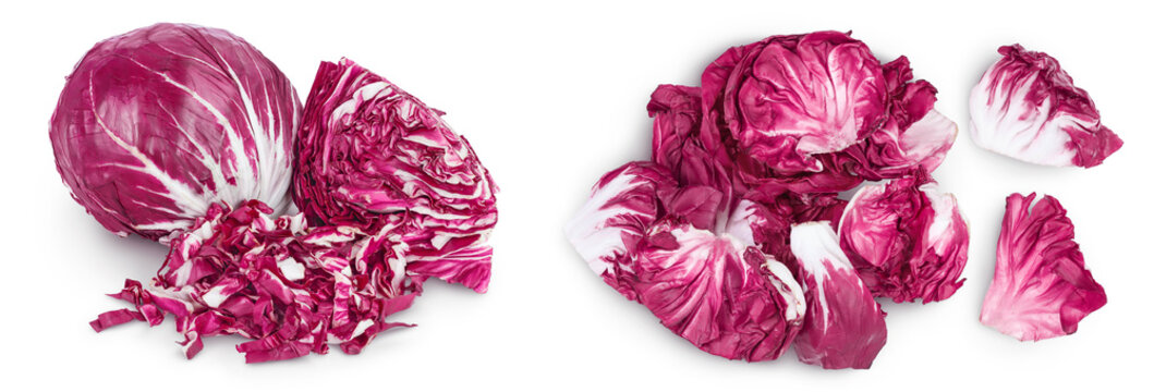Fresh red radicchio salad isolated on white background with full depth of field