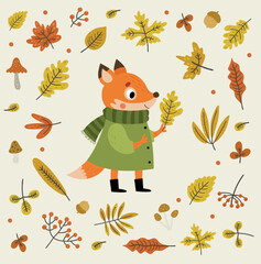 Autumn fox. Background with autumn leaves and fox - 528650583