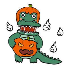 Crocodile monster wear pumpkin hat and bring pumpkin monster Halloween cartoon