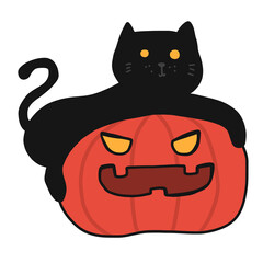 Black cat and pumpkin head cartoon illustration