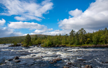 River landscape in Lapland Finland