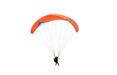 Bright colorful parachute on white background, isolated. Concept of extreme sport, taking...