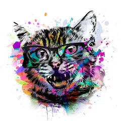 Tuinposter abstract colorful cat muzzle illustration, graphic design concept © reznik_val