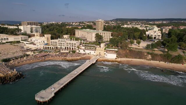 Aerial view of Saints Constantine and Helena, resort town on the Bulgarian Black Sea coast, near Varna
