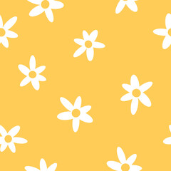 Fototapeta premium Simple vintage pattern. white flowers . yellow background. Fashionable print for textiles and wallpaper.