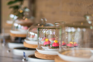 Pink sweet dessert set at luxury hotel