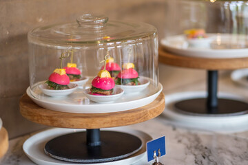 Obraz na płótnie Canvas Pink sweet dessert set at luxury hotel