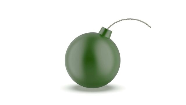 Green bomb with fuse on white background