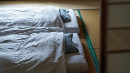 Bedroom of a Japanese-style hotel.