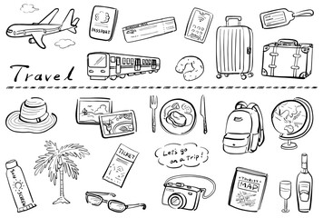  旅行のイラスト　セット　手描き