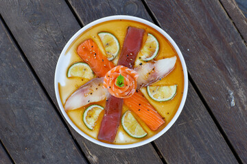 sushi, food, fish, seafood, meal, dinner, chopstick, horizontal, photography, salmon, japanese, color image, lunch, freshness, sashimi, rice, japanese food, fresh, japanese culture, japan, plate, shri