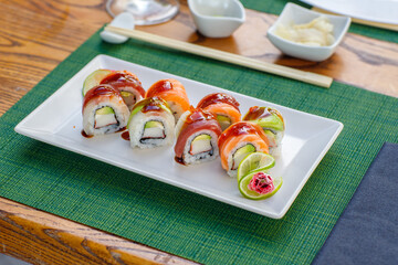 epicure, isolated, snack, tradition, vegetable, sushi, food, fish, seafood, meal, chopstick, dinner, rice, salmon, sashimi, horizontal, japanese, photography, lunch, freshness, color image, japanese f