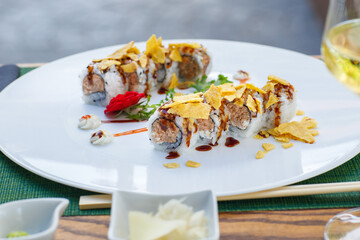 epicure, isolated, snack, tradition, vegetable, sushi, food, fish, seafood, meal, chopstick, dinner, rice, salmon, sashimi, horizontal, japanese, photography, lunch, freshness, color image, japanese f