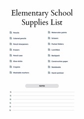 Elementary School Supplies List