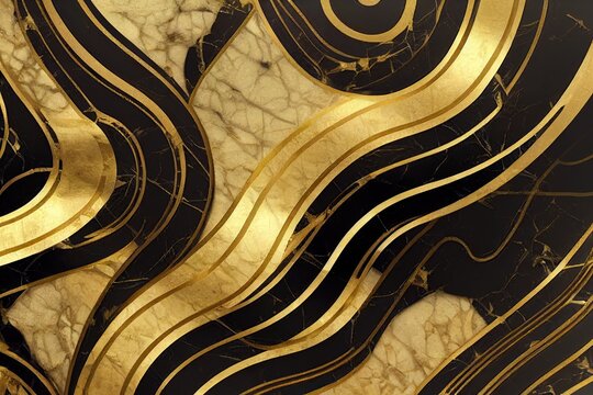 Marble And Gold Abstract Art Deco Background, , Black And Gold Texture Swirl Pattern, Generative AI Illustration