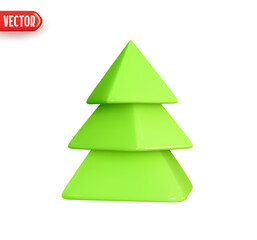 Christmas tree. New Year's holiday decor. Abstract minimal decorative festive conical shape tree. Realistic 3d design element In cartoon style. Icon isolated on white background. Vector illustration