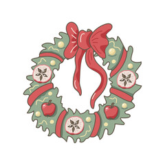 Christmas wreath with apples. Vector illustration.