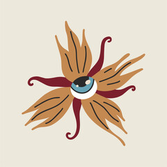 Evil flower eyes. Hand drawn sinister flower, freehand drawing style. Modern contemporary trendy vector illustration for Halloween holiday.