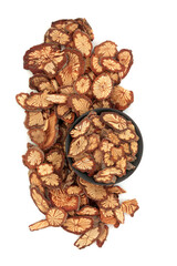 Sagent glory vine herbal plant medicine. Is anti bacterial, anti rheumatic, is a diuretic, a tonic, treats joint stiffness. Hong teng. Sargentadoxa. On white.