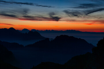 Fototapeta na wymiar Sunrise from Rifugio dal Piaz, Alta Via 2, Dolomites, Italy