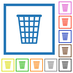 Single empty tall trash outline flat framed icons
