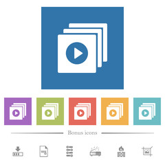 Play files solid flat white icons in square backgrounds