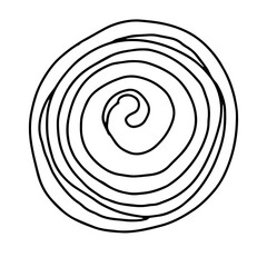 Naklejka premium A twisted bun drawn in the Doodle style.Baking with poppy seeds and jam.Outline drawing by hand.Black and white image.Monochrome.Bakery.Flourish.Vector image