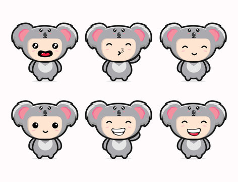cute koala flat design set vector, ilustration, graphic art