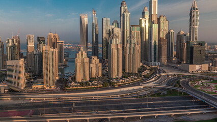 Fototapeta na wymiar Dubai Marina highway intersection spaghetti junction morning timelapse