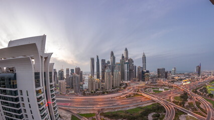 Dubai Marina highway intersection spaghetti junction day to night timelapse