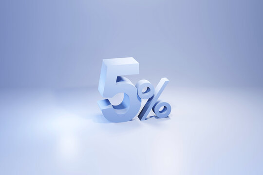 5 percent of modern light blue 3d rendering, sale offer 3d concept