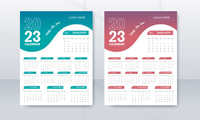 Creative modern colorful wall calendar design template page new year 2023

