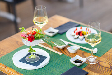 sushi, food, fish, seafood, meal, dinner, chopstick, horizontal, photography, salmon, japanese, color image, lunch, freshness, sashimi, rice, japanese food, fresh, japanese culture, japan, plate, shri