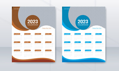 2023 One-page wall calendar design template,  12-month page calendar