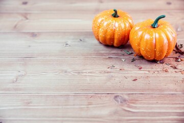 High angle view of two pumpkins on table