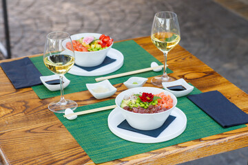 sushi, food, fish, seafood, meal, dinner, chopstick, horizontal, photography, salmon, japanese, color image, lunch, freshness, sashimi, rice, japanese food, fresh, japanese culture, japan, plate, shri