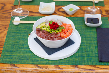 sushi, food, fish, seafood, meal, dinner, chopstick, horizontal, photography, salmon, japanese, color image, lunch, freshness, sashimi, rice, japanese food, fresh, japanese culture, japan, plate, shri