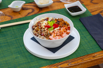 sushi, food, fish, seafood, meal, dinner, chopstick, horizontal, photography, salmon, japanese, color image, lunch, freshness, sashimi, rice, japanese food, fresh, japanese culture, japan, plate, shri