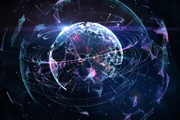 Global technology background in purple