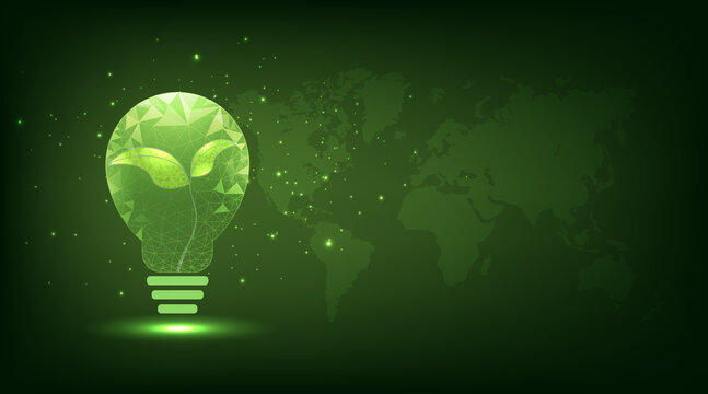 Energy, Environment, Ecology Concept.Light bulb with a plant.Green ecology light bulb on dark background, Vector illustration.