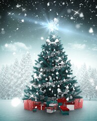 Fototapeta premium Christmas tree in snowy forest