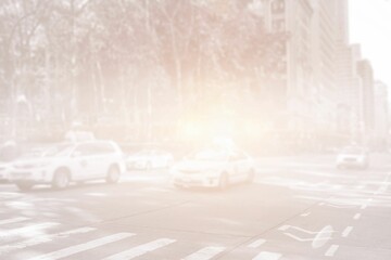 New york street with cabs and bright light