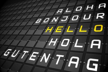 Hello in languages on black mechanical board
