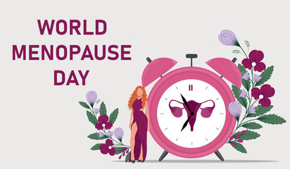 World Menopause Day. Medicine concept. Woman rwith clock. Vector illustration.	