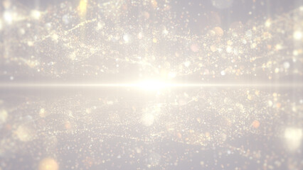 Gold burst lights and particles elegant abstract background.