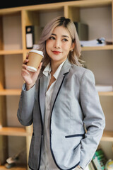 woman asian relax happy drinking morning coffee cup portrait of smiling girl cup at morning coffee