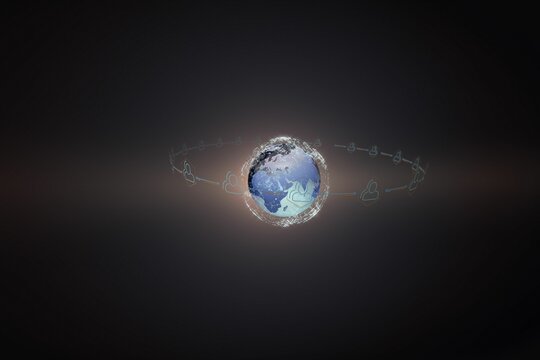Digitally generated image of globe with social connectivity