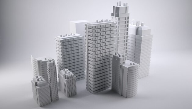 Digitaly generated image of model buildings
